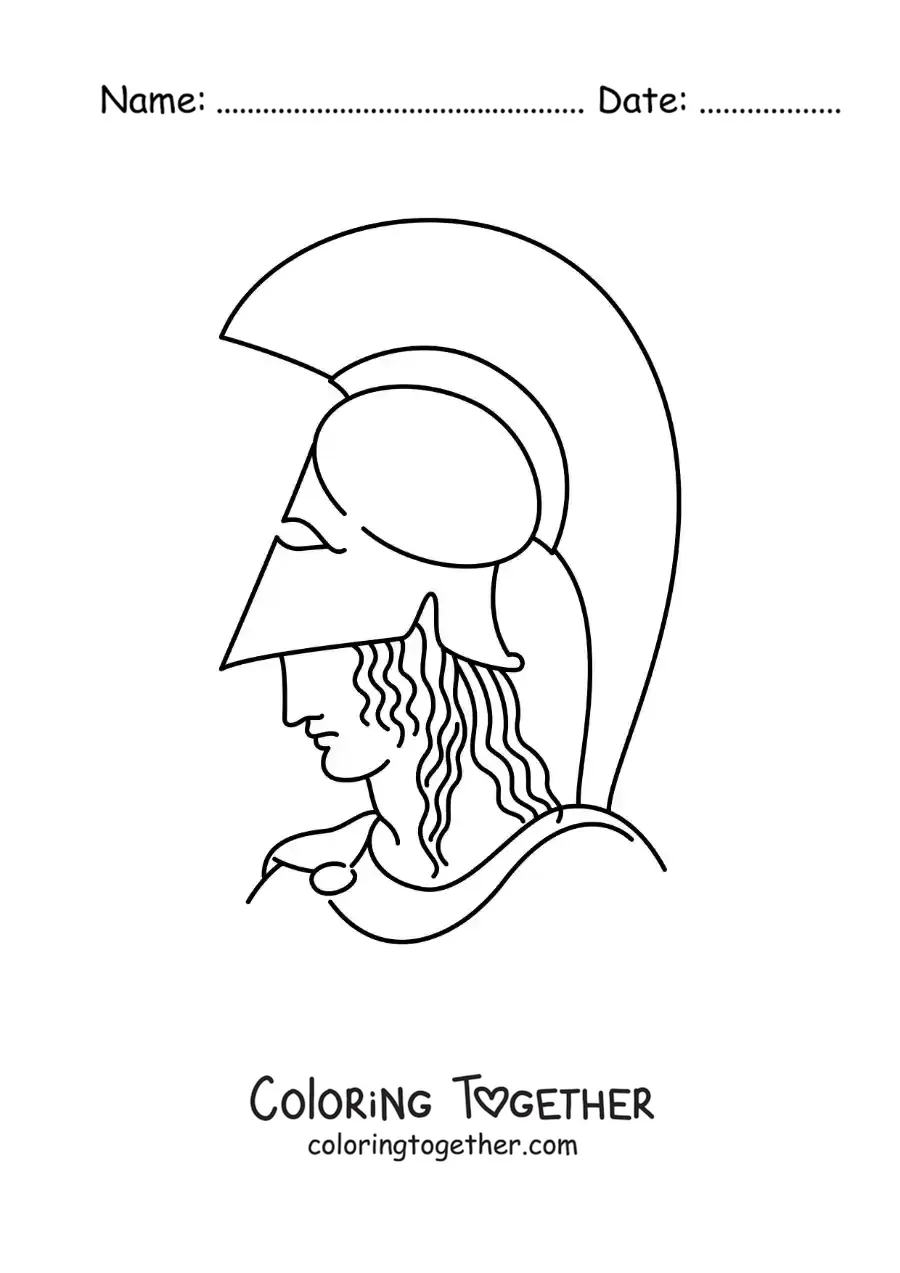 Coloring page of a Greek soldier with a helmet