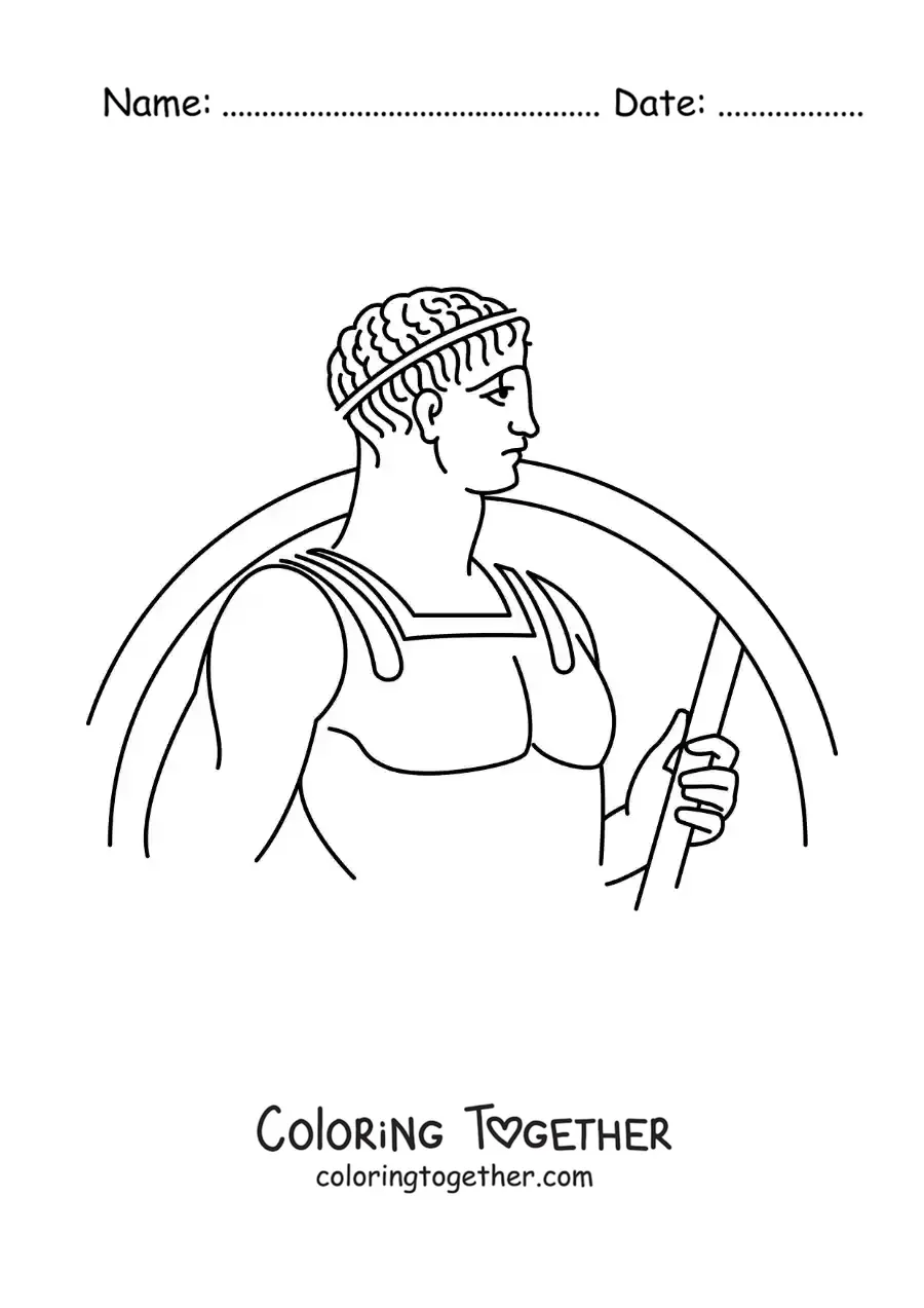 Coloring page of a Greek soldier