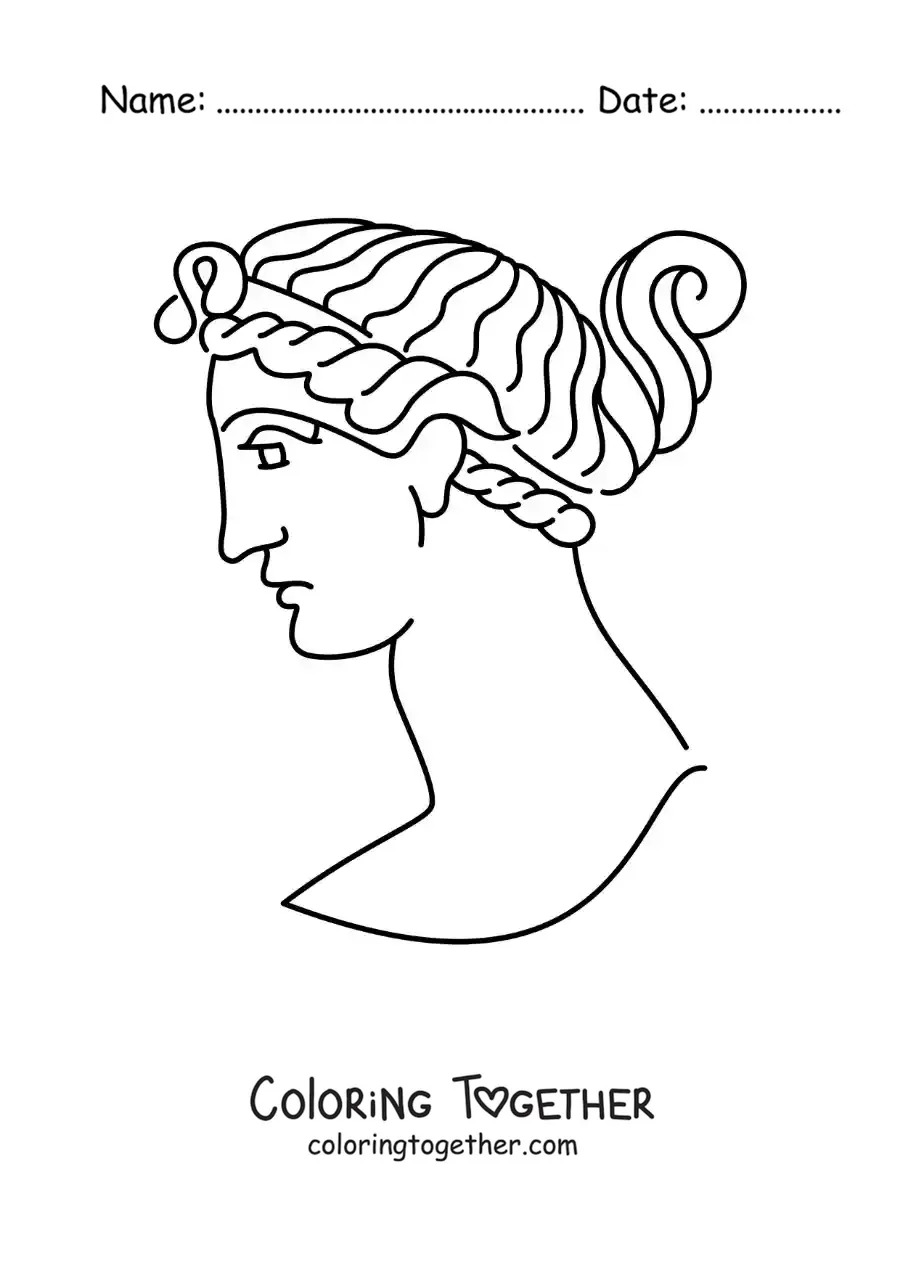 Coloring page of a sculpture of a Greek face