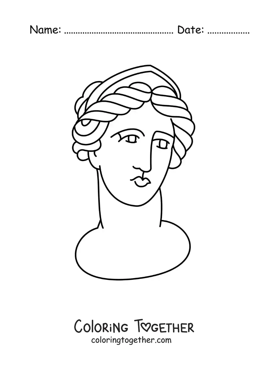 Coloring page of a Greek sculpture of a woman