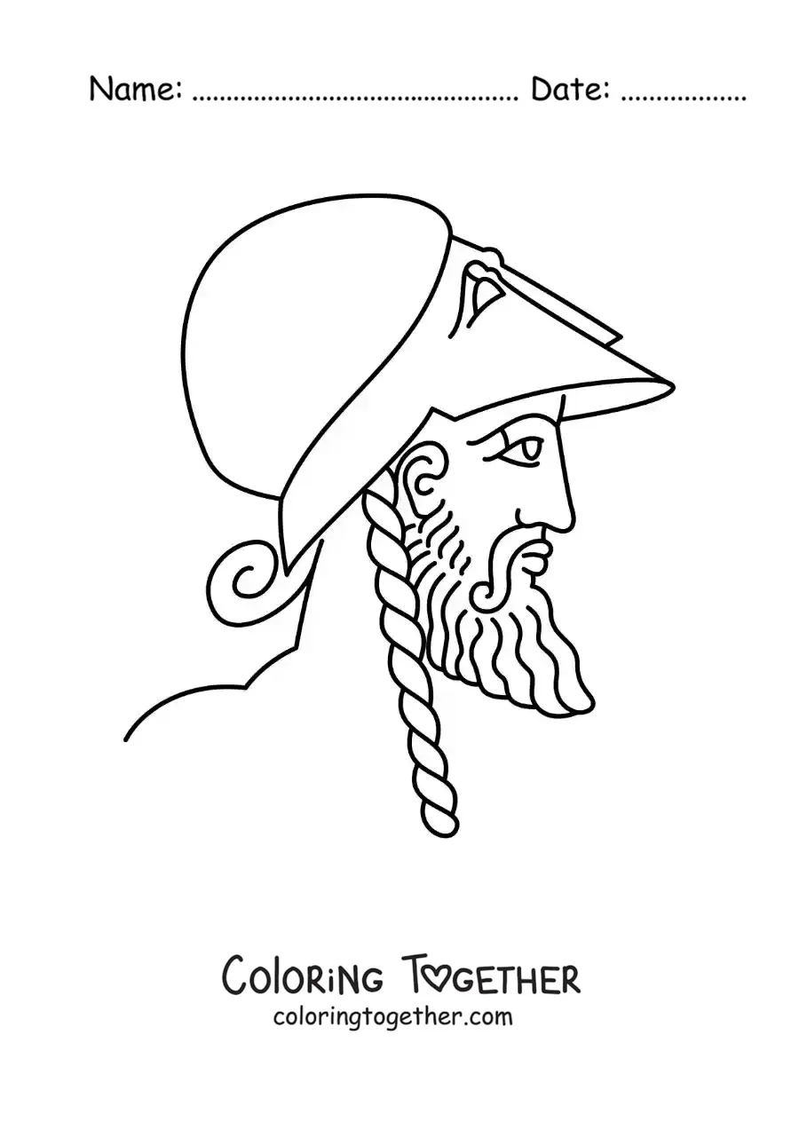 Coloring page of a man of Ancient Greece with a helmet