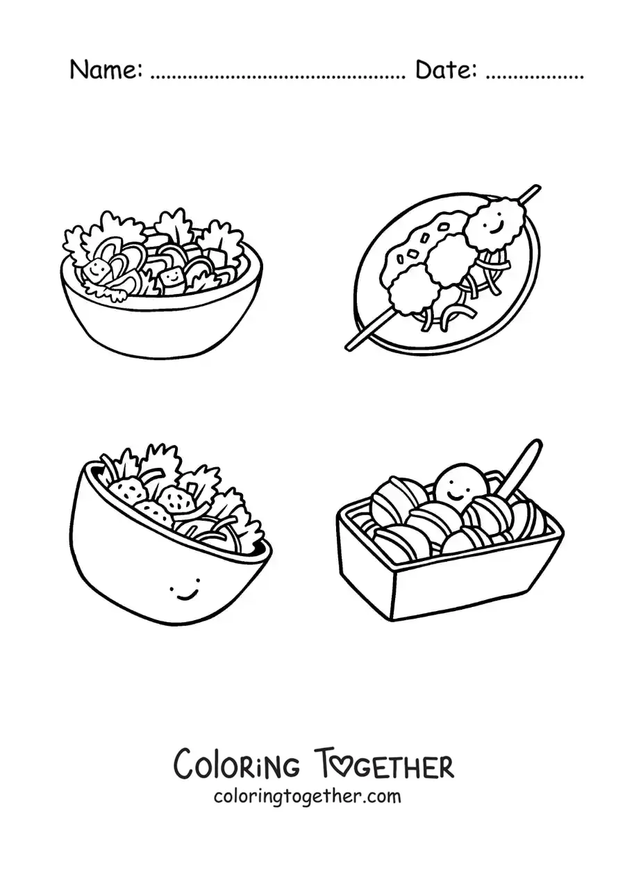 Coloring page of traditional dishes of Greek culture