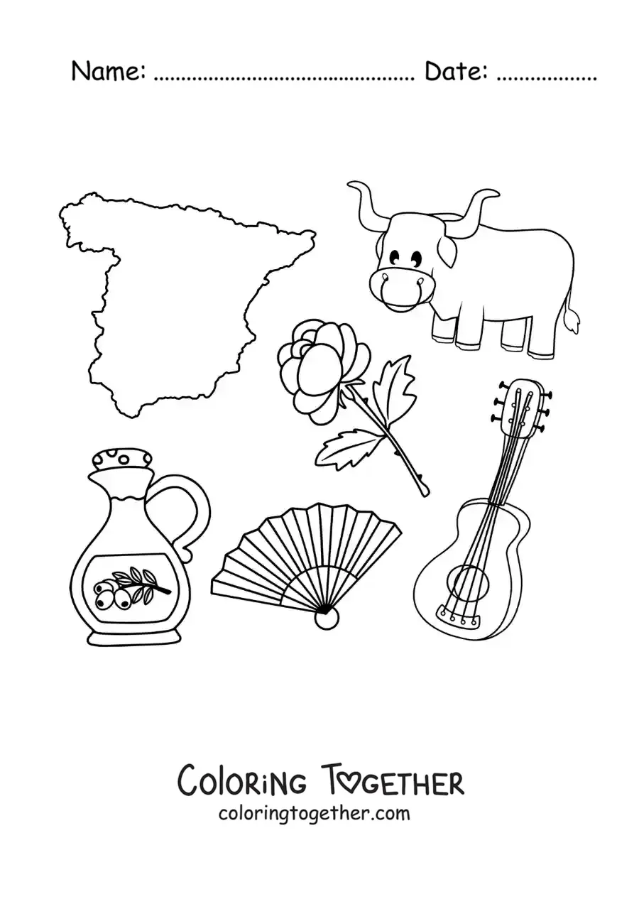 Coloring page of an animated Spanish man with a paella
