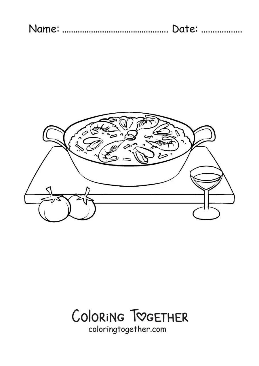 Coloring page of traditional paella from Spanish culture