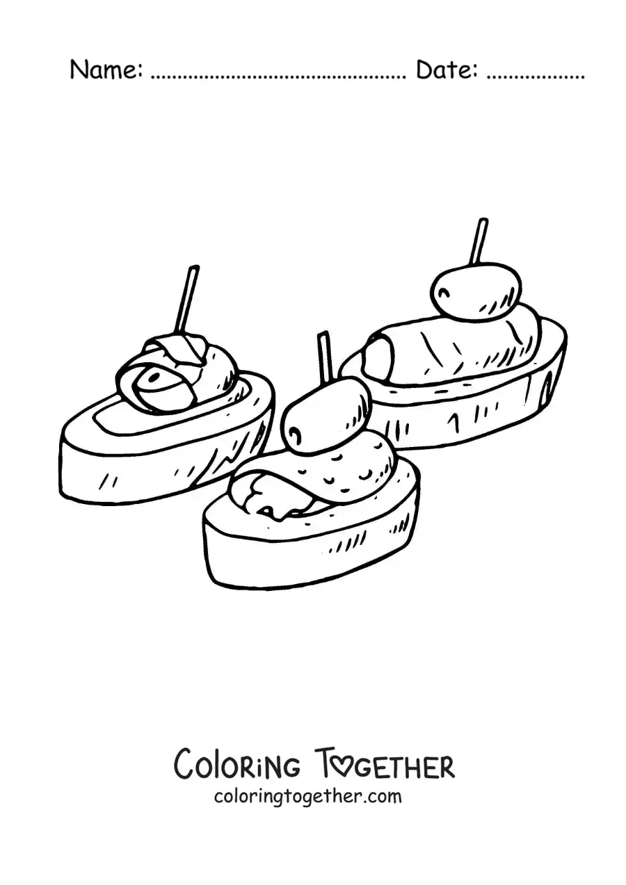 Coloring page of traditional Spanish tapas