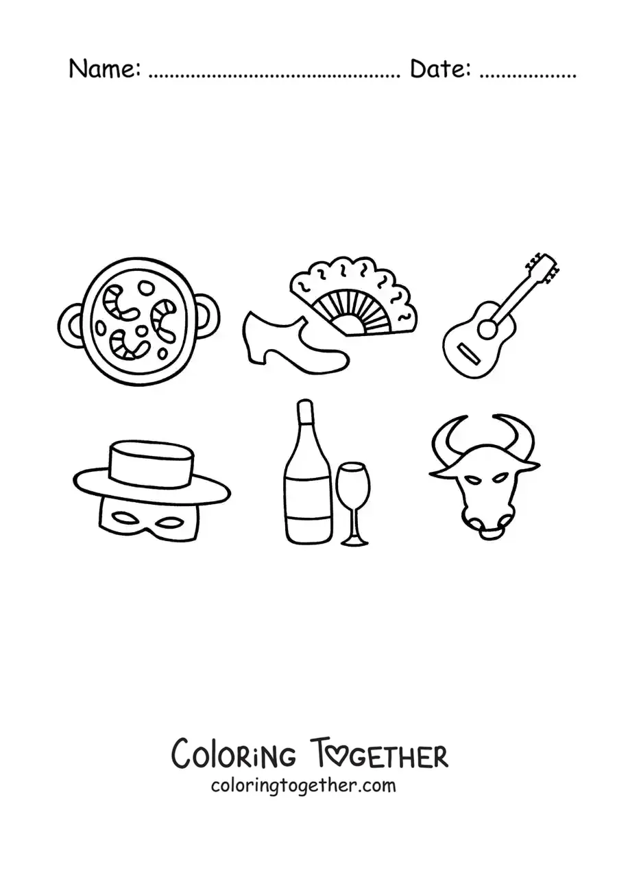 Coloring page of animated Spanish traditions