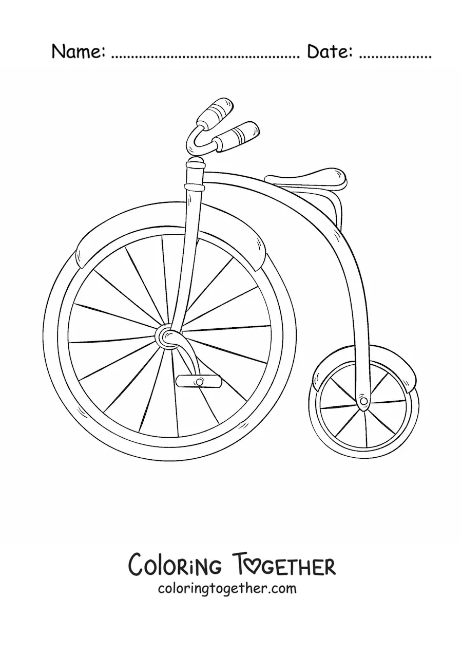 Coloring page of an antique bicycle