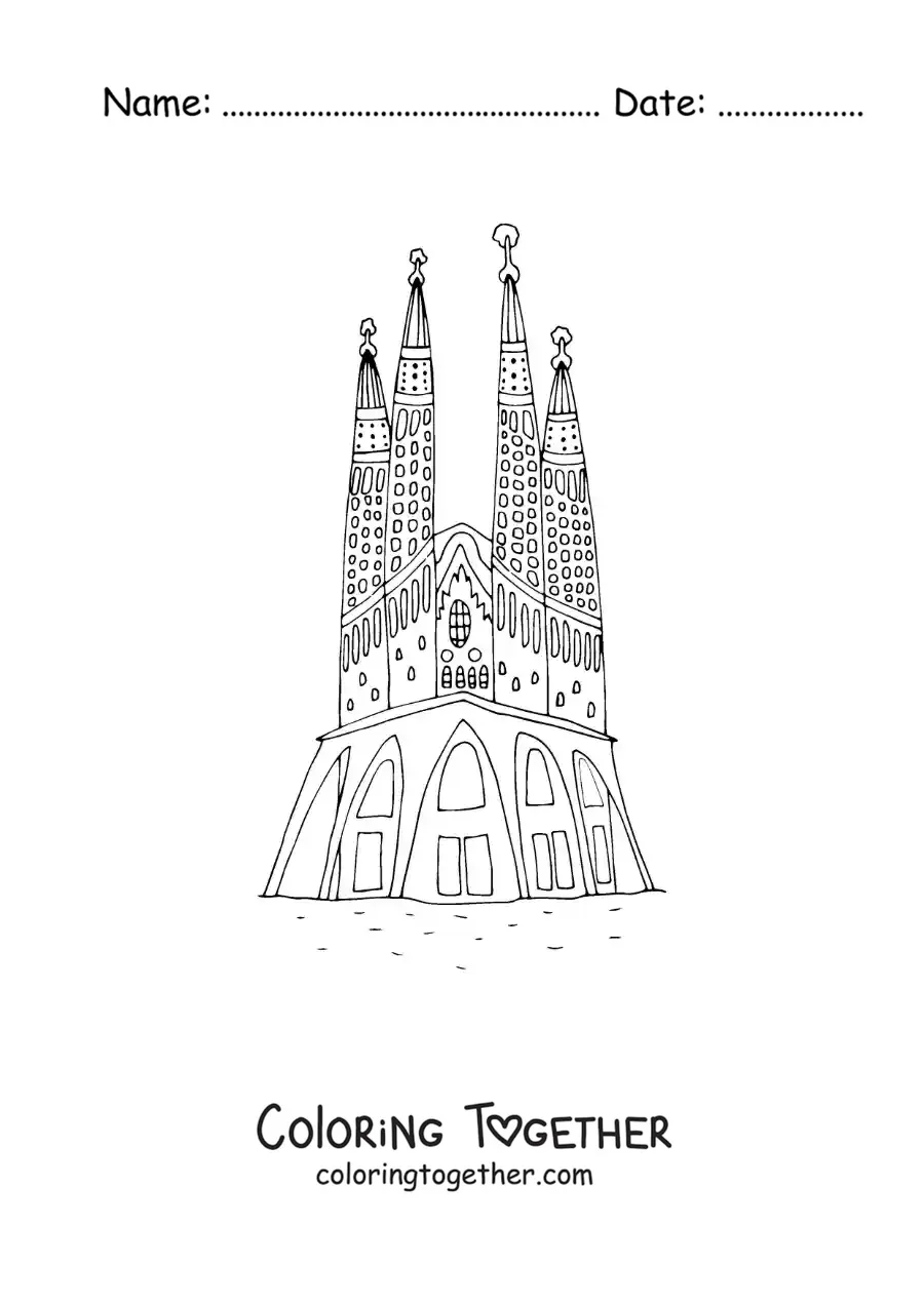 Coloring page of the Sagrada Familia