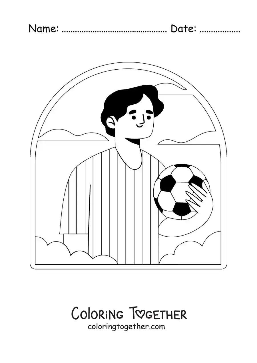 Coloring page of an animated Argentine soccer player