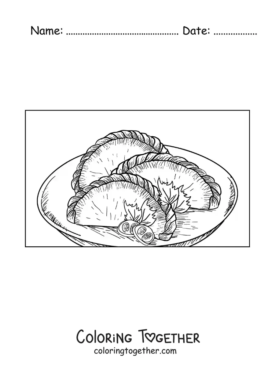 Coloring page of traditional empanadas from Argentine culture