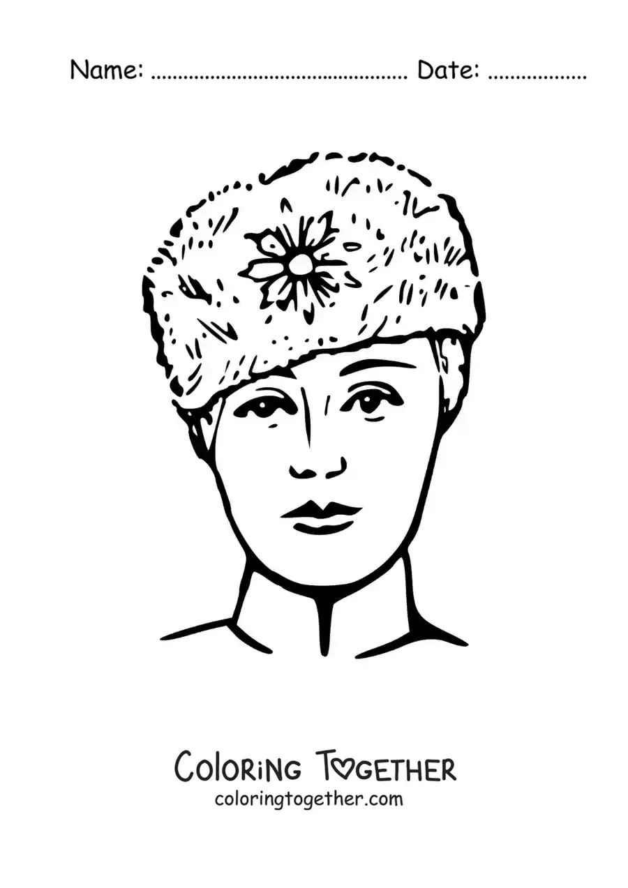 Coloring page of the face of a Russian woman