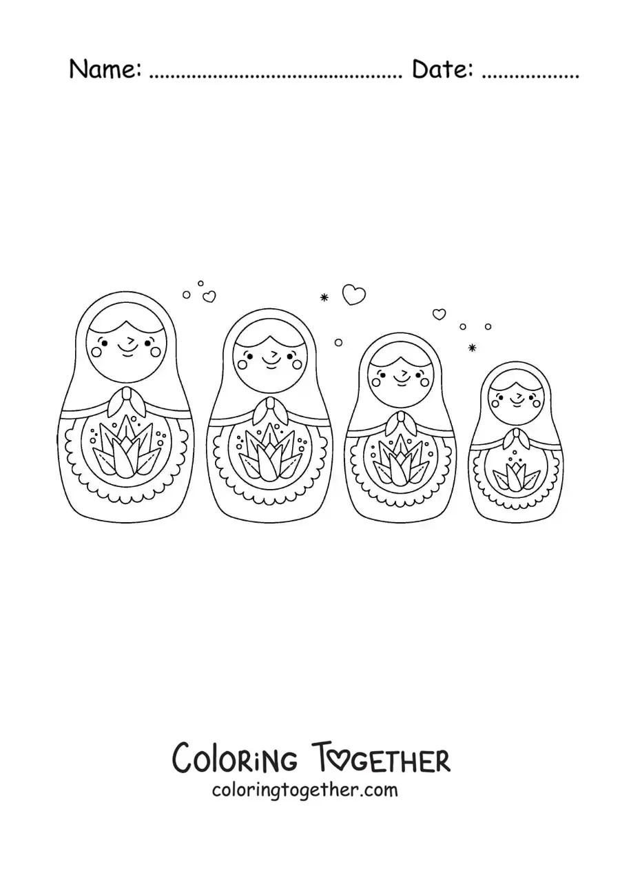 Coloring page of animated Russian dolls