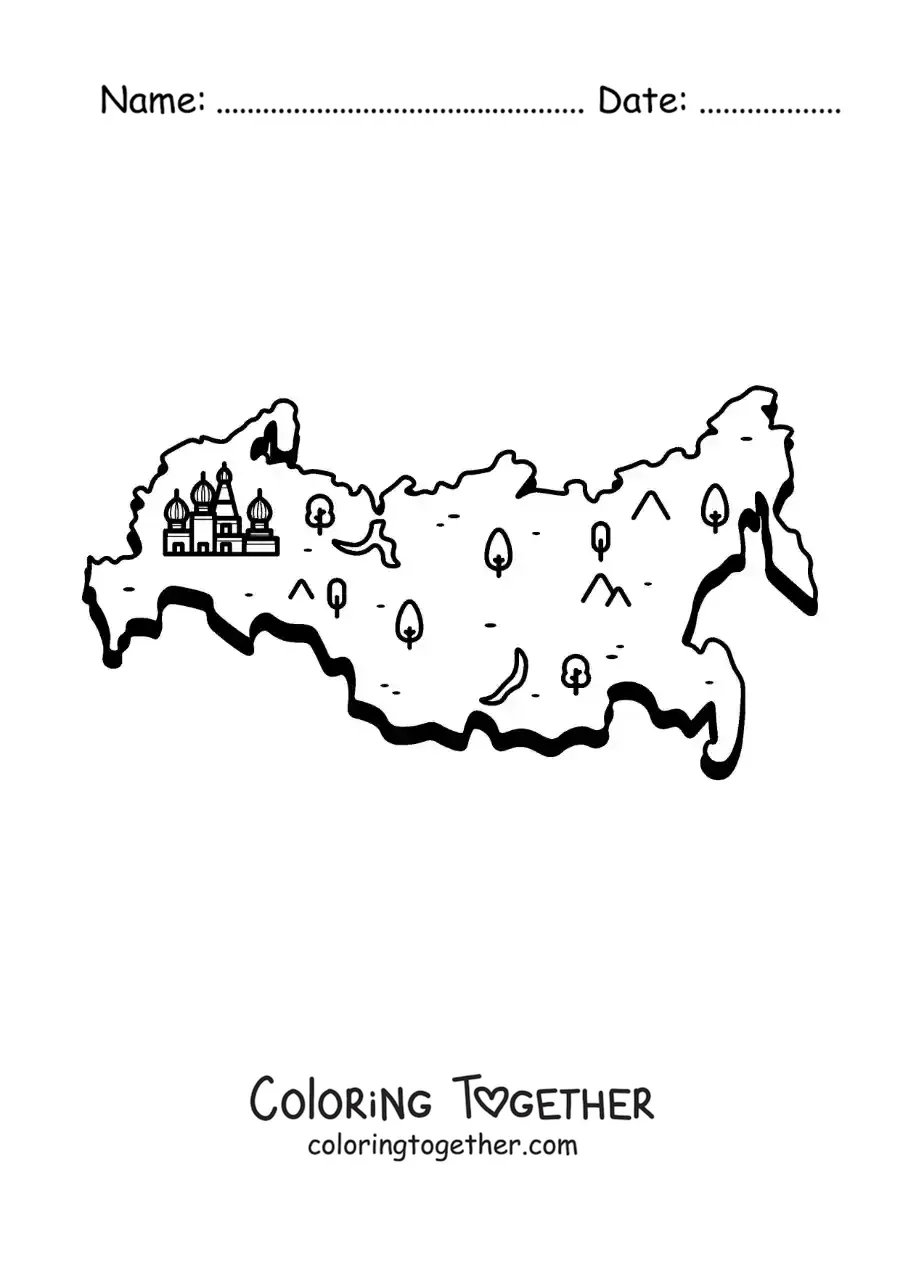 Coloring page of an animated map of Russia