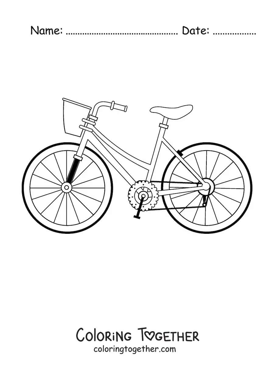 Coloring page of a bicycle with a basket