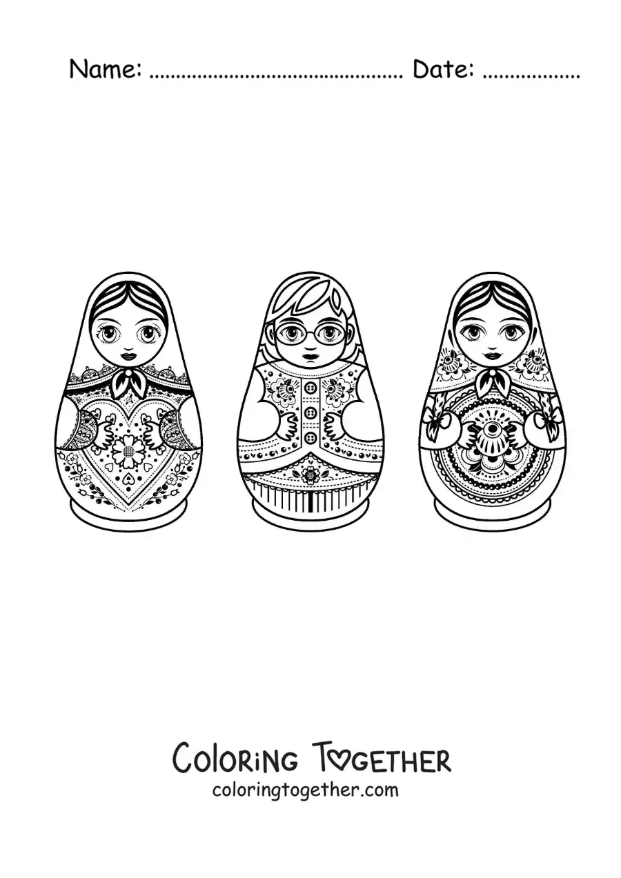 Coloring page of Russian matryoshkas
