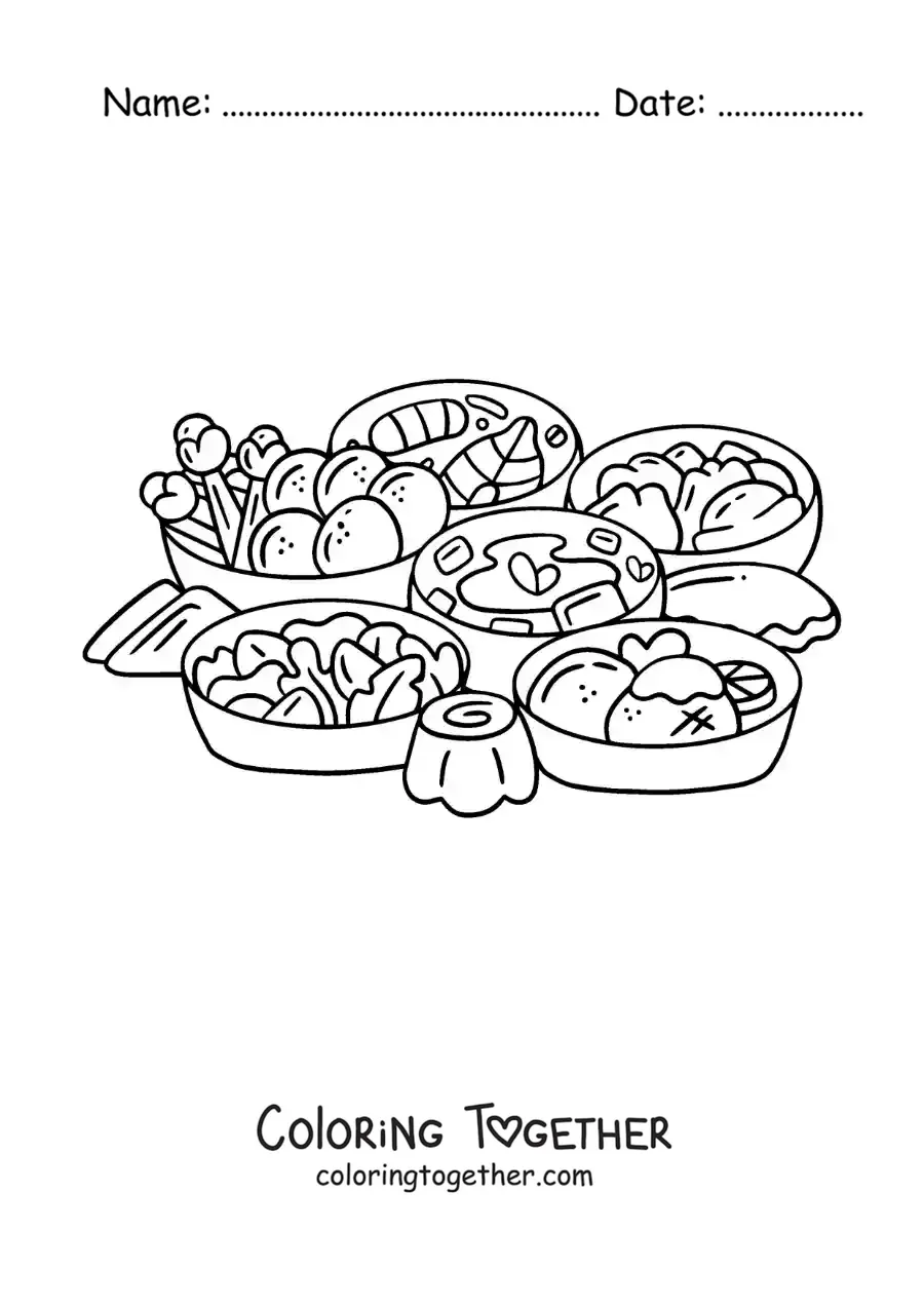 Coloring page of typical food of Russia