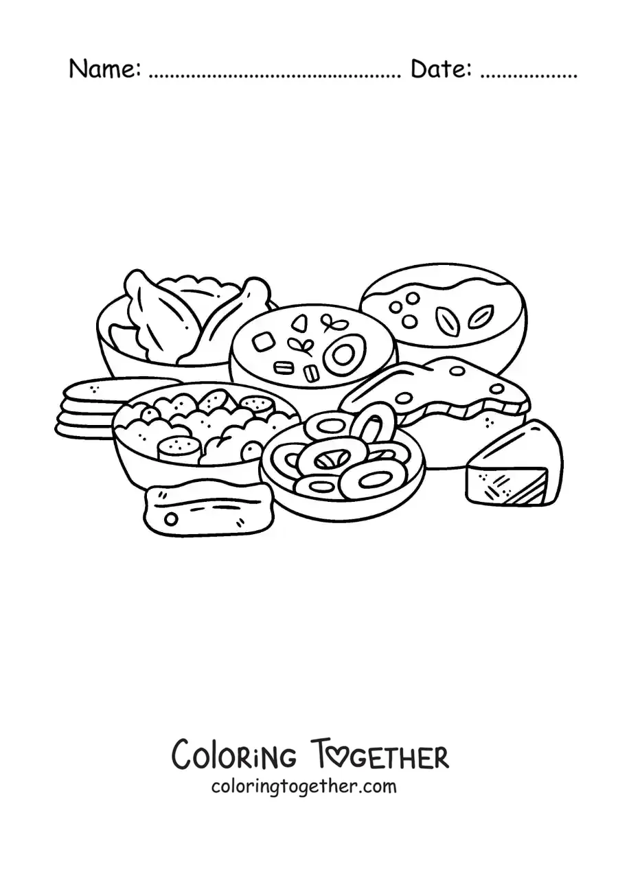 Coloring page of Russian cuisine