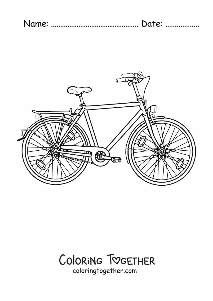 Coloring page of a bicycle with a light