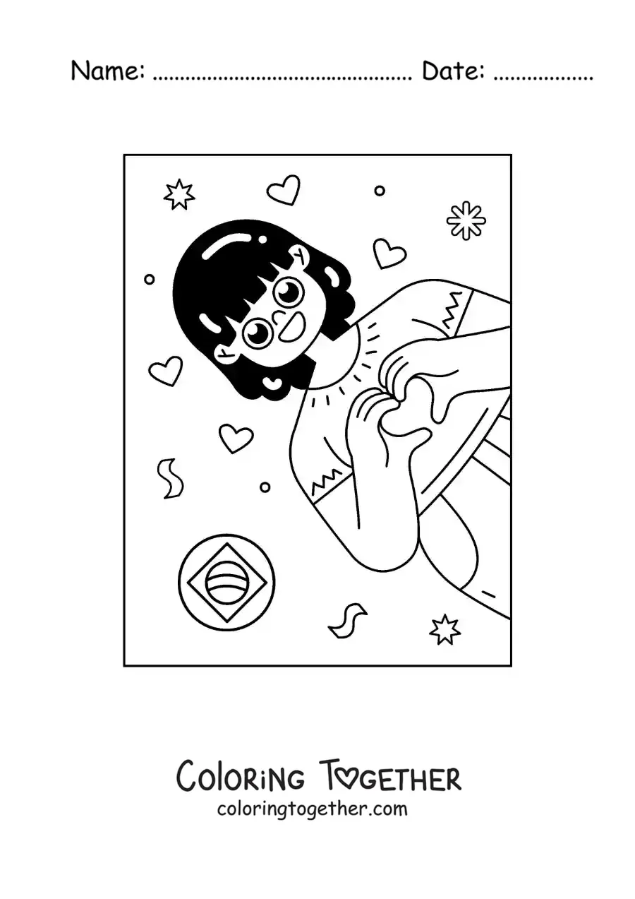 Coloring page of a girl with a Brazil emoji