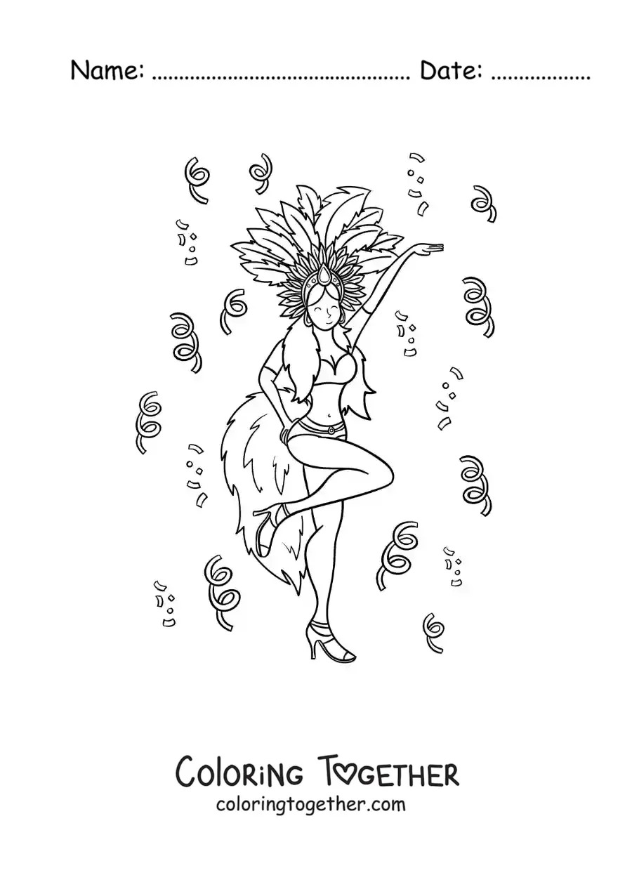 Coloring page of a dancer at the Brazilian Carnival