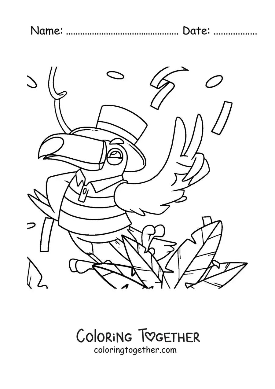 Coloring page of an animated toucan in Brazil