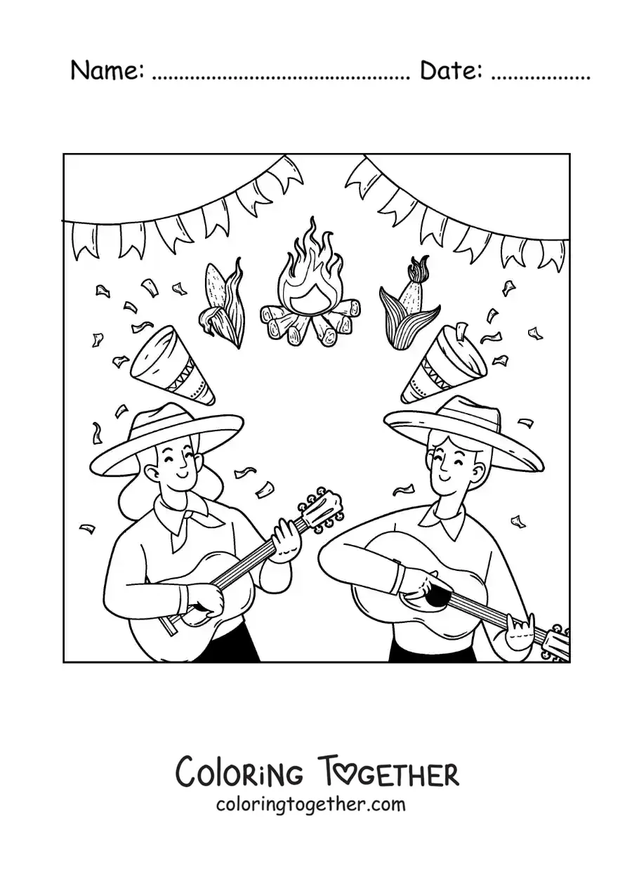 Coloring page of the celebration of the June Festivals of Brazil