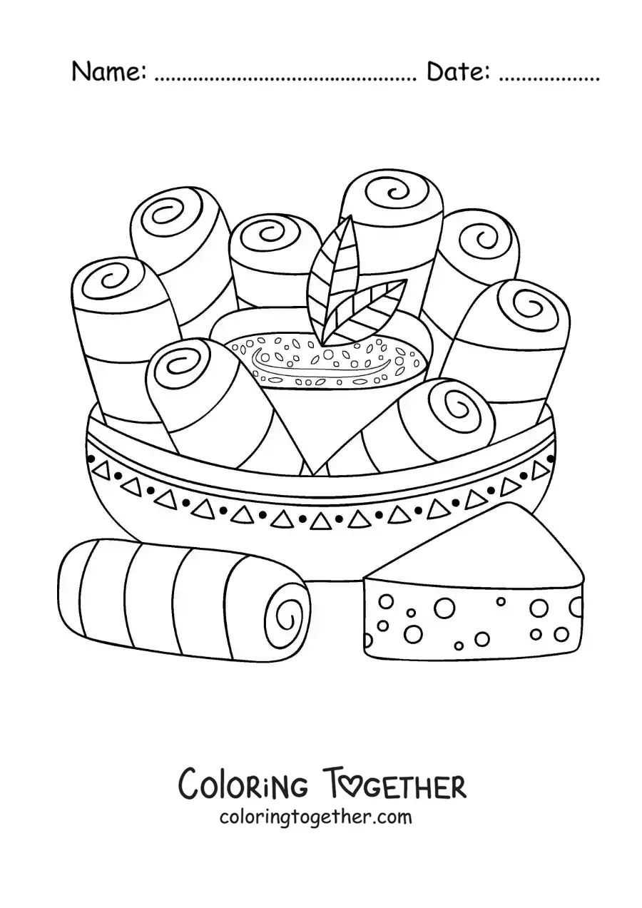 Coloring page of traditional Venezuelan tequenos