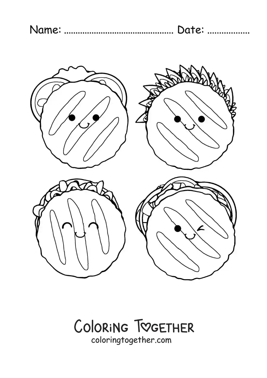 Coloring page of animated Venezuelan arepas