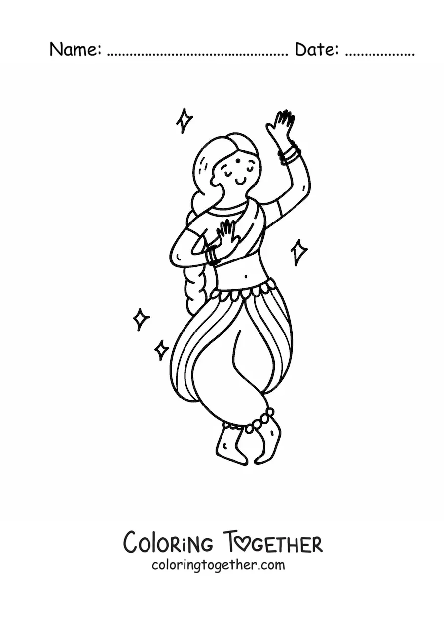 Coloring page of an Indian woman dancing