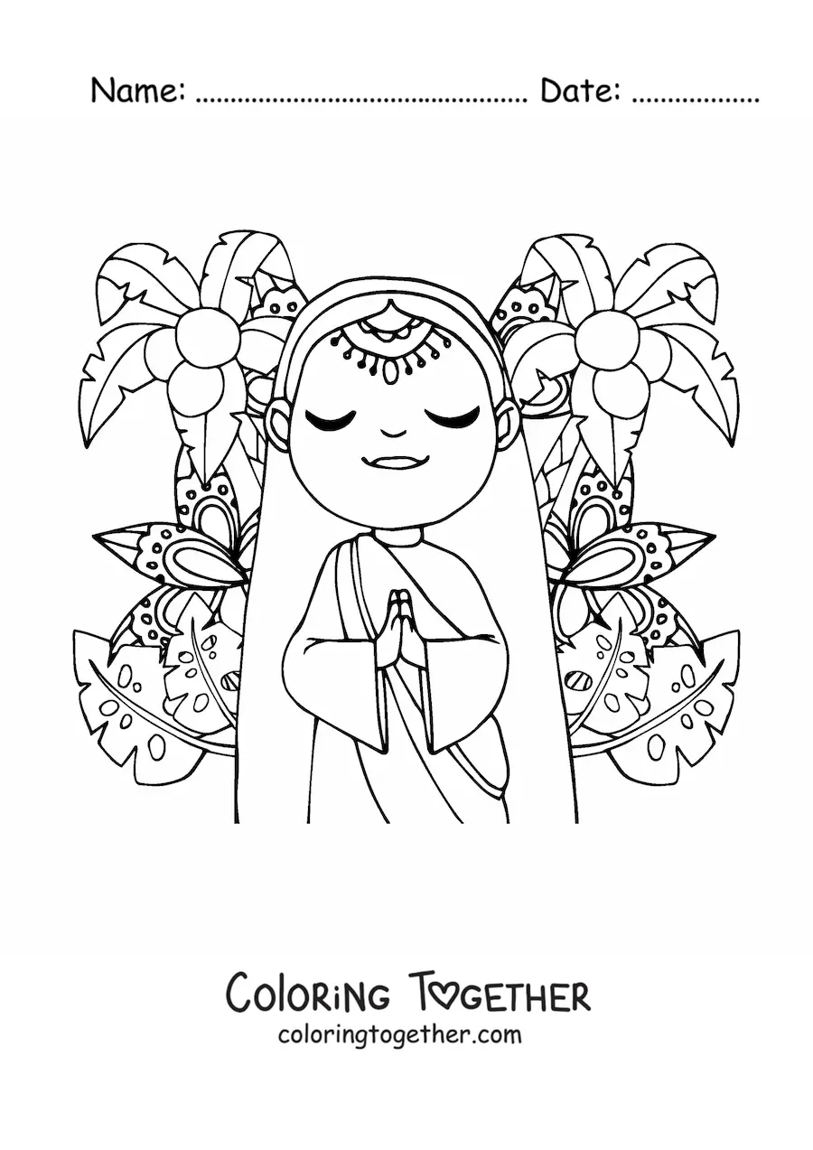 Coloring page of an animated Indian woman