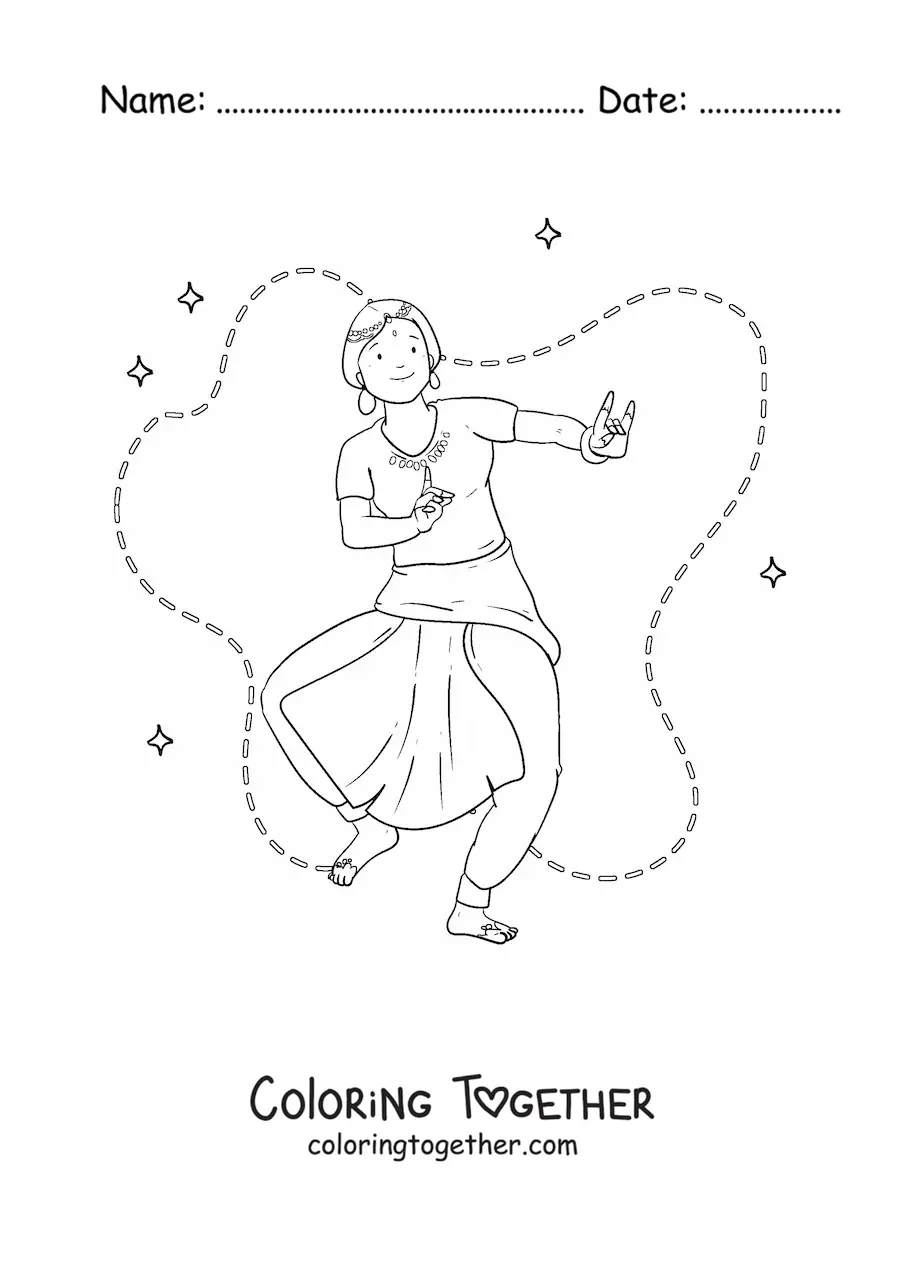 Coloring page of an Indian girl dancing