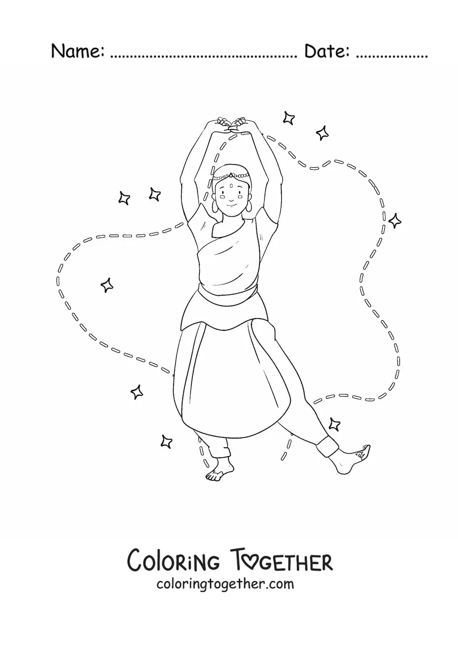 Coloring page of a dance of Indian culture
