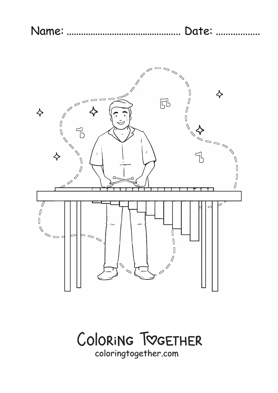 Coloring page of a man of India playing traditional music