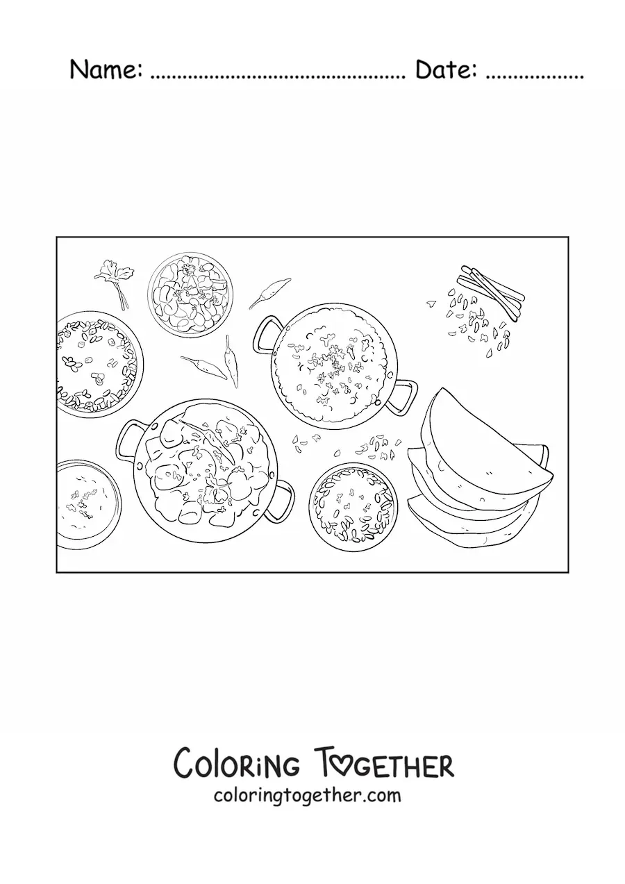 Coloring page of traditional food of Indian culture