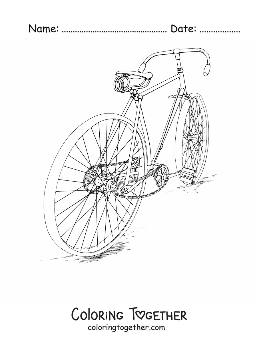 Coloring page of a bicycle seen from behind
