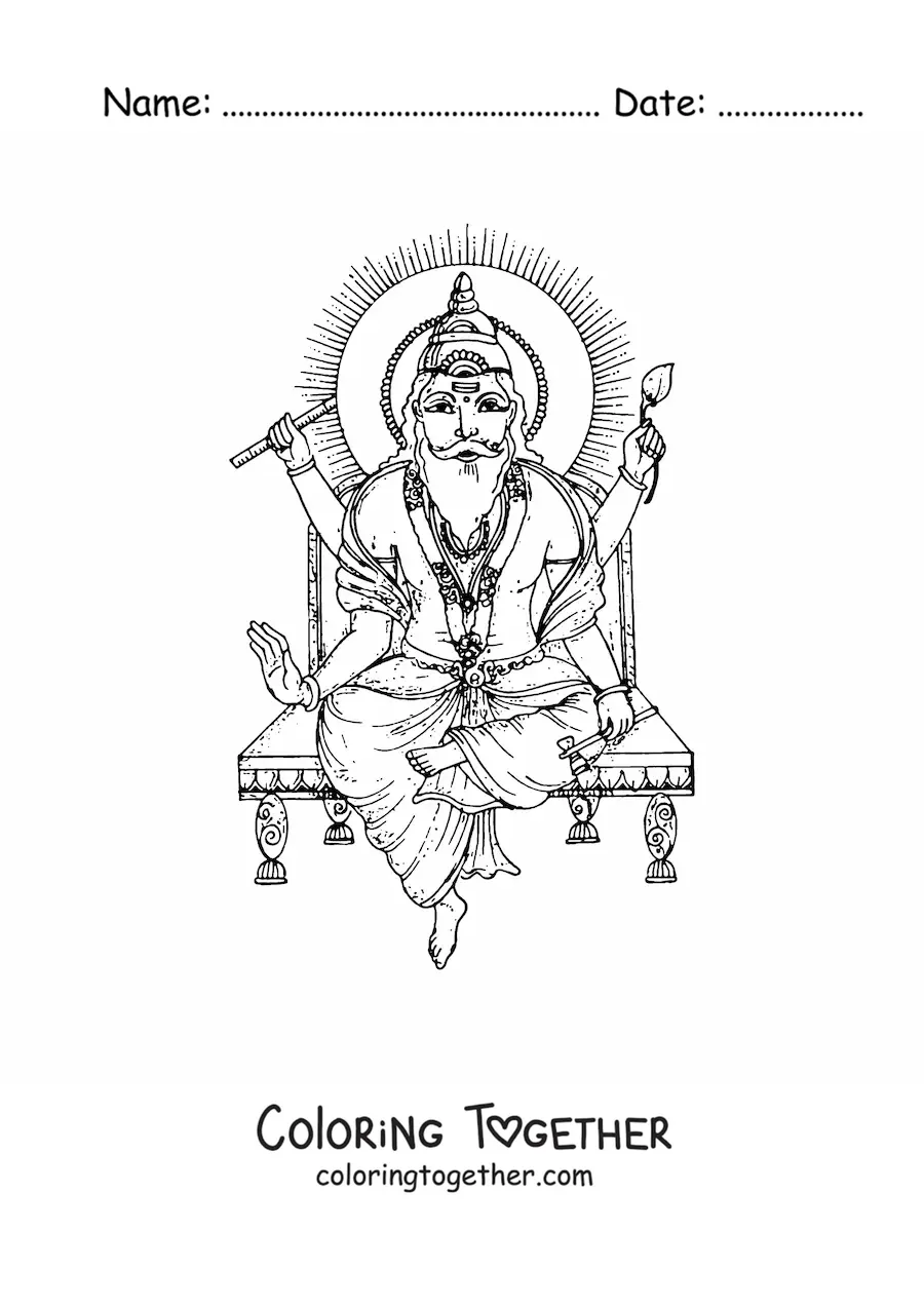 Coloring page of the god Brahma of Hinduism