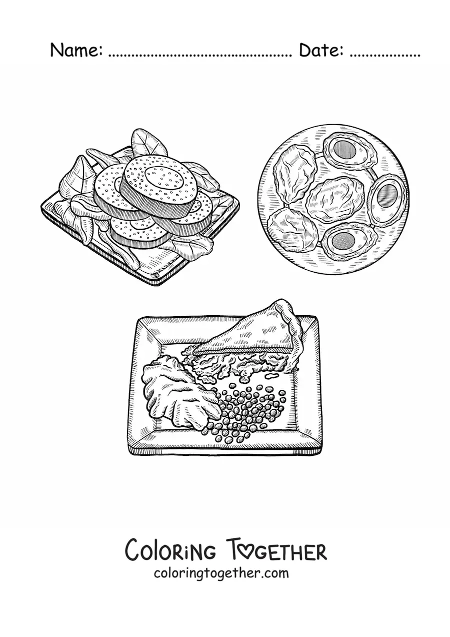 Coloring page of typical food from England