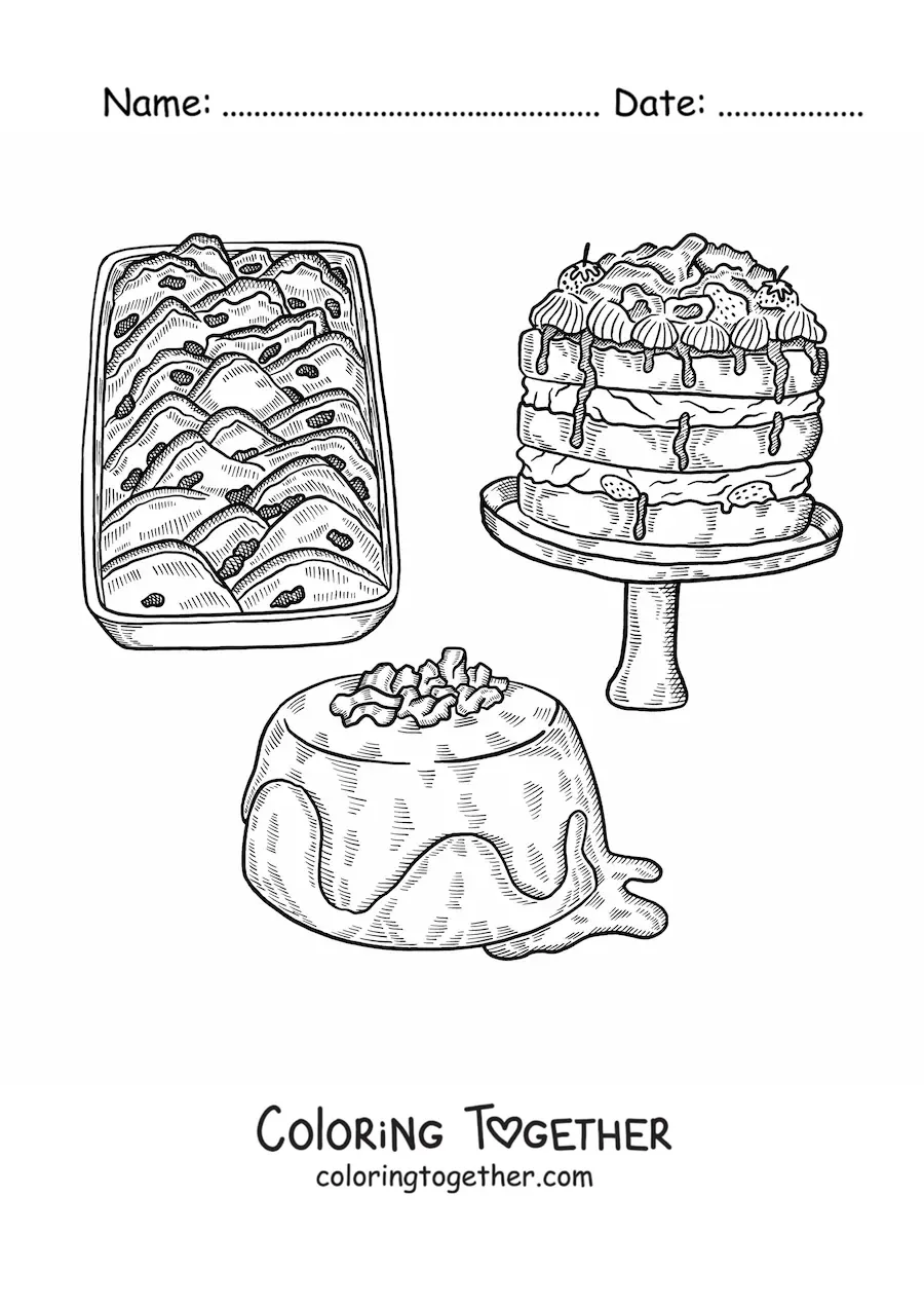 Coloring page of traditional desserts from English culture