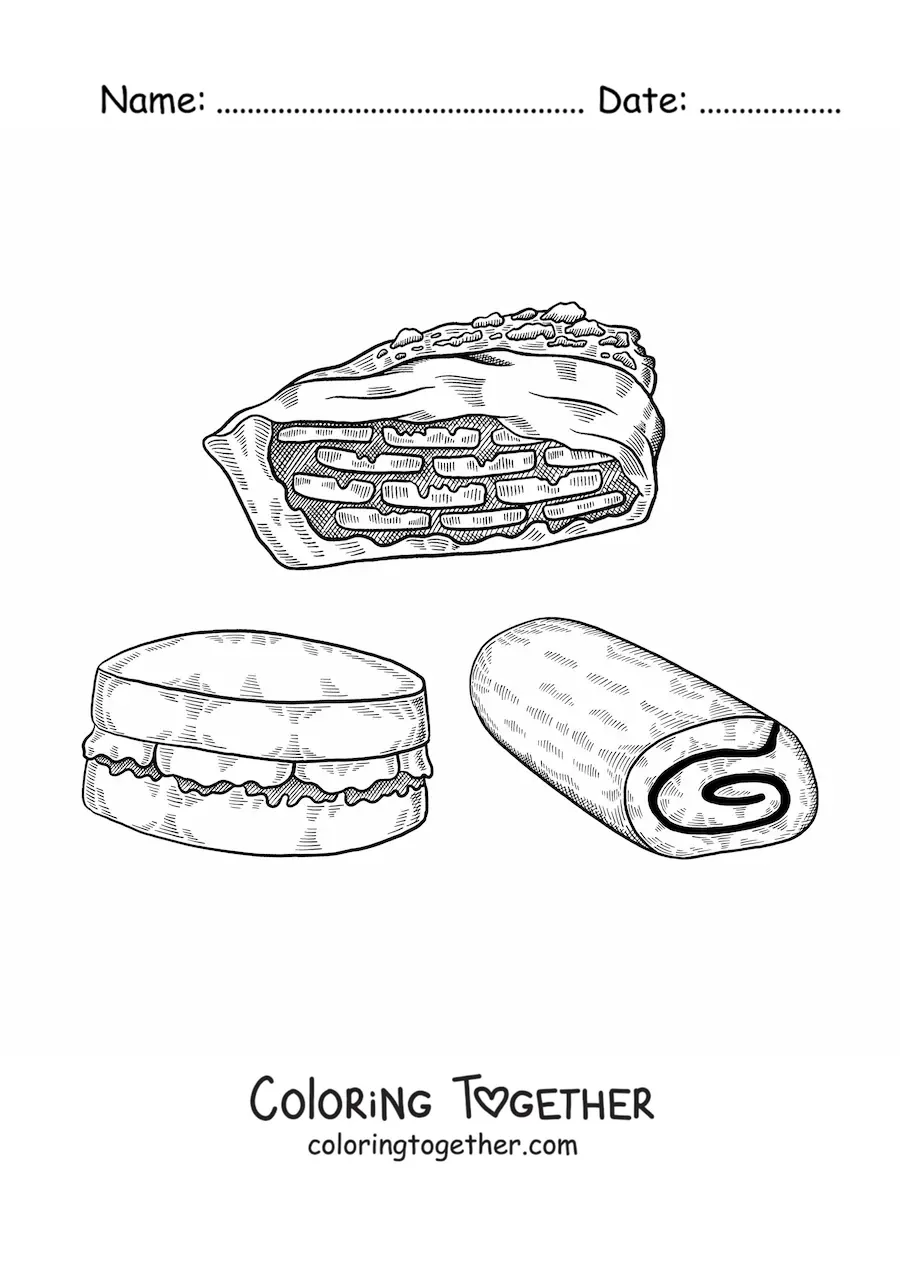 Coloring page of traditional dishes from English culture