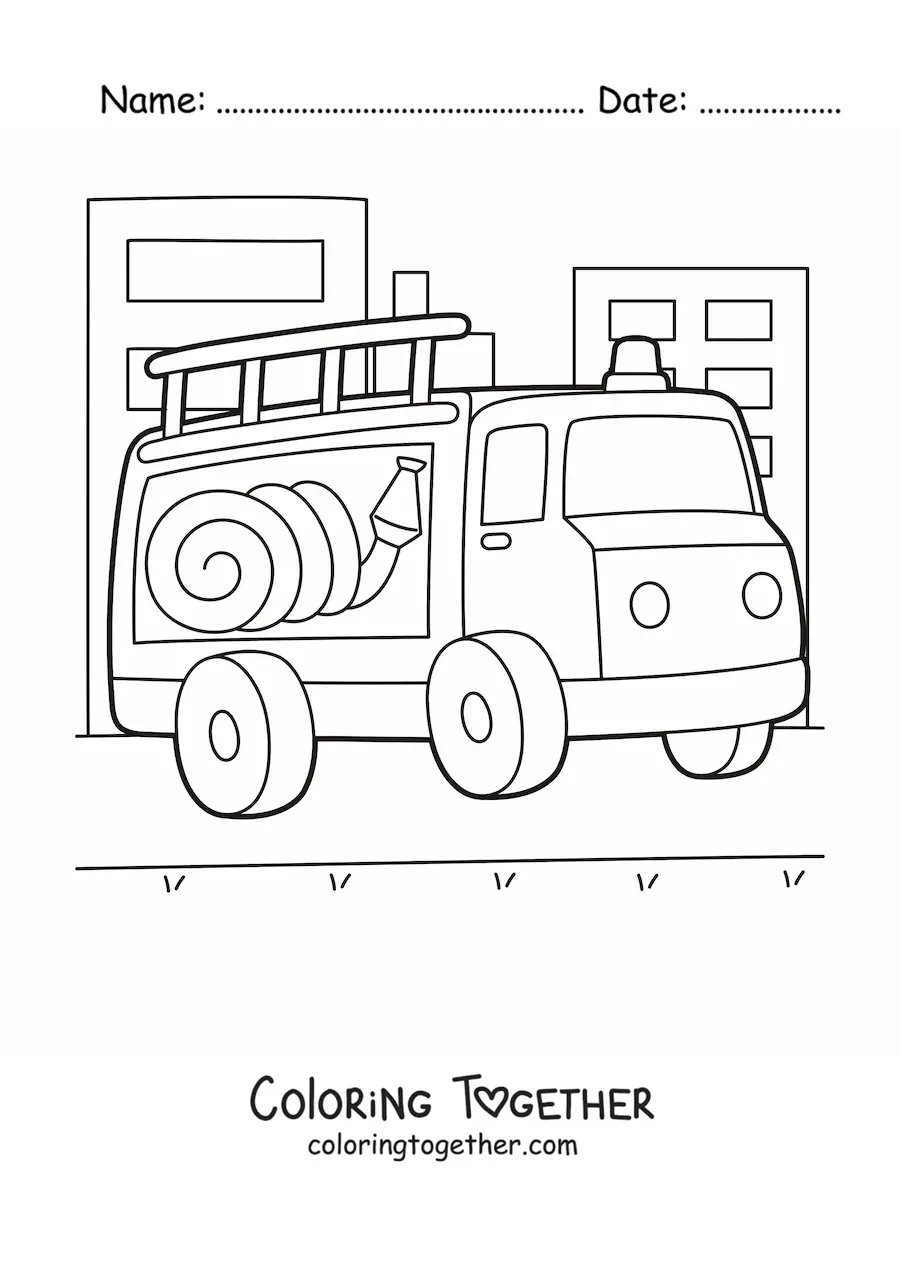 Coloring page of a cartoon of a fire truck