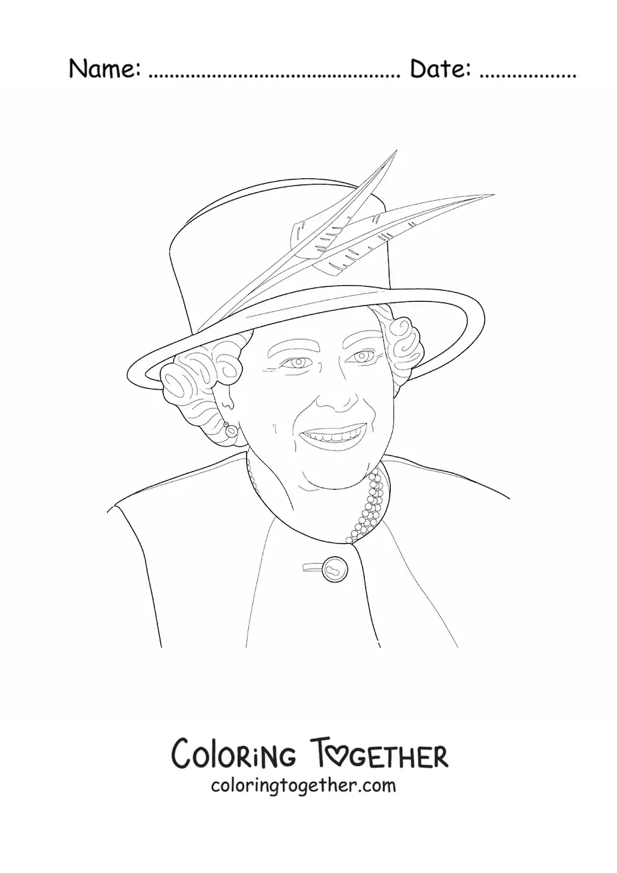 Coloring page of Queen Elizabeth II of the United Kingdom