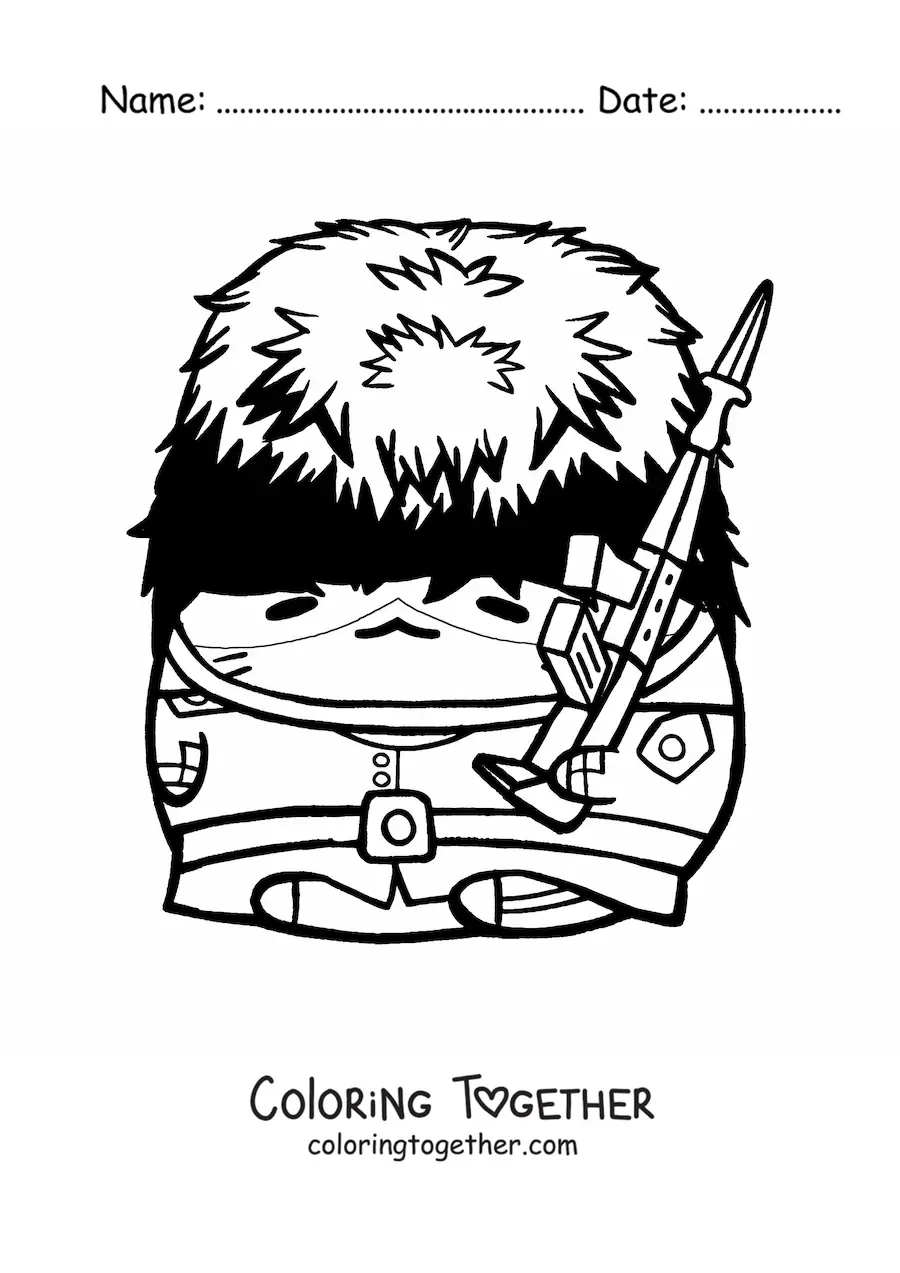 Coloring page of a cartoon hamster dressed as an English royal guard