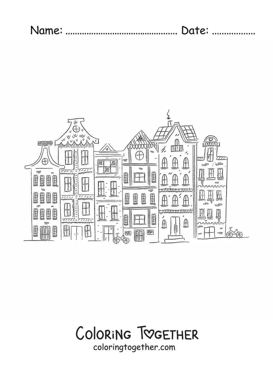 Coloring page of Amsterdam architecture