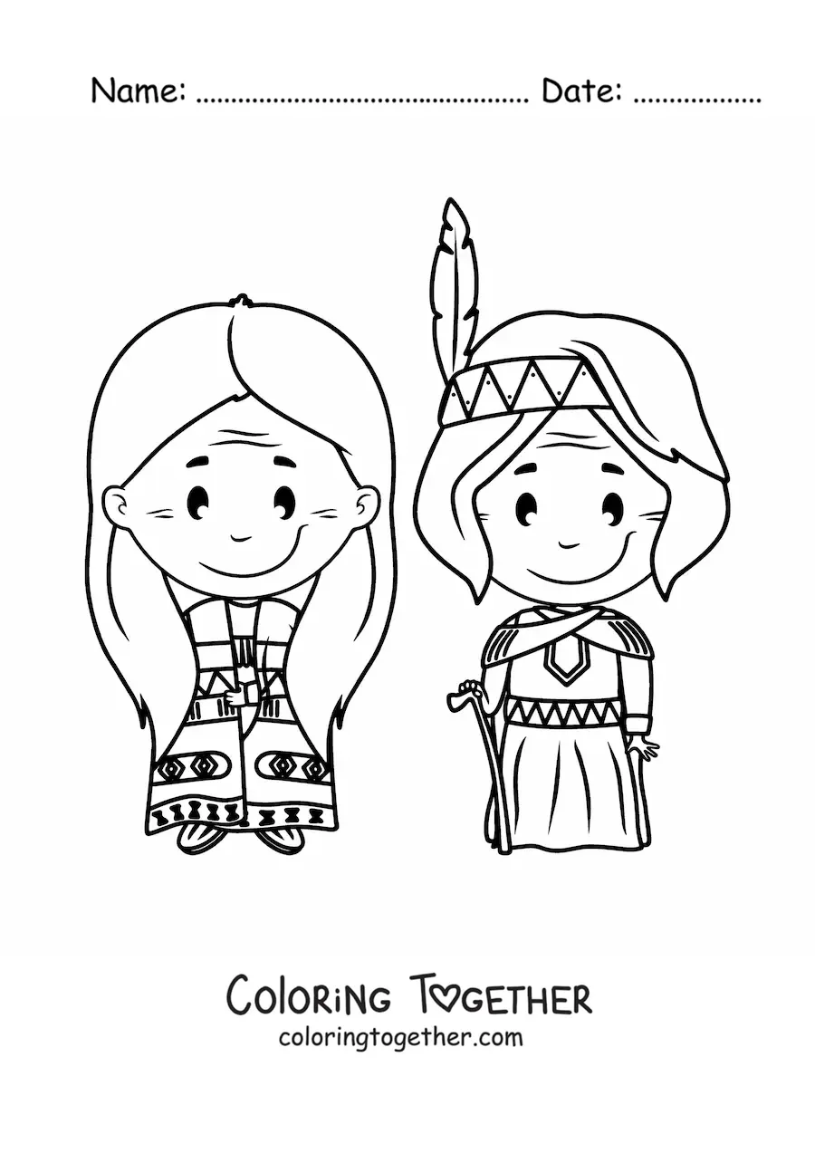 Coloring page of cartoon Native Americans
