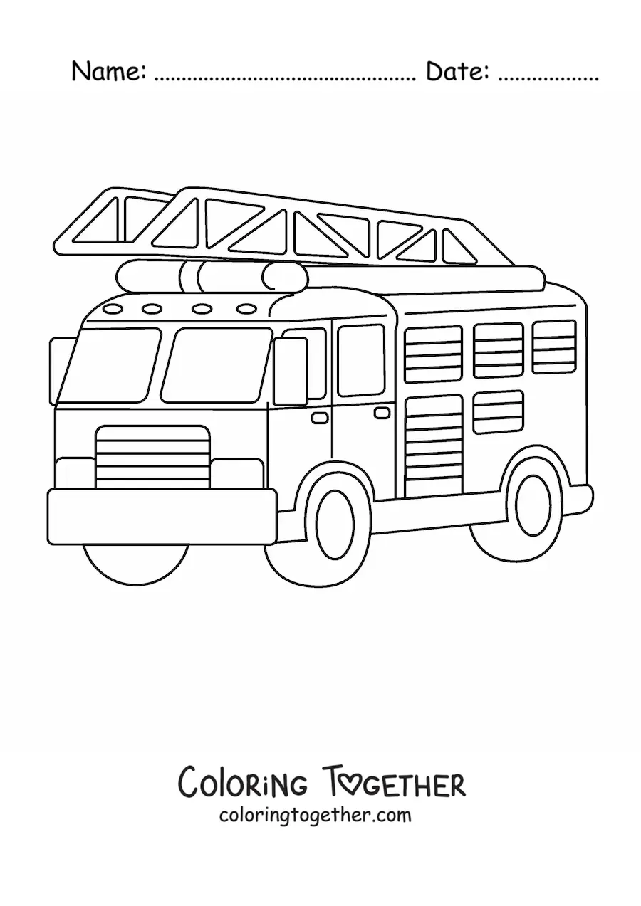 Coloring page of a parked fire truck