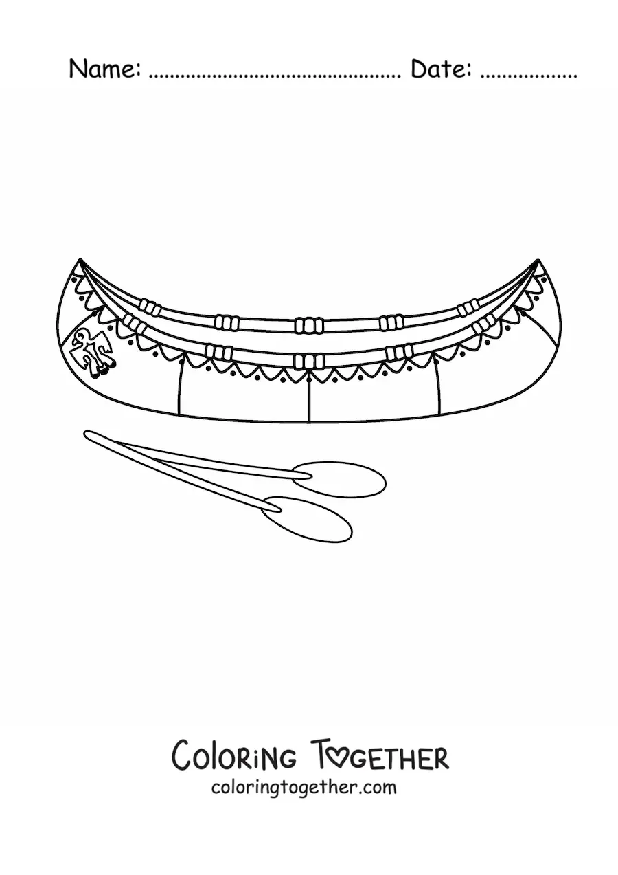Coloring page of a Native American tribal canoe
