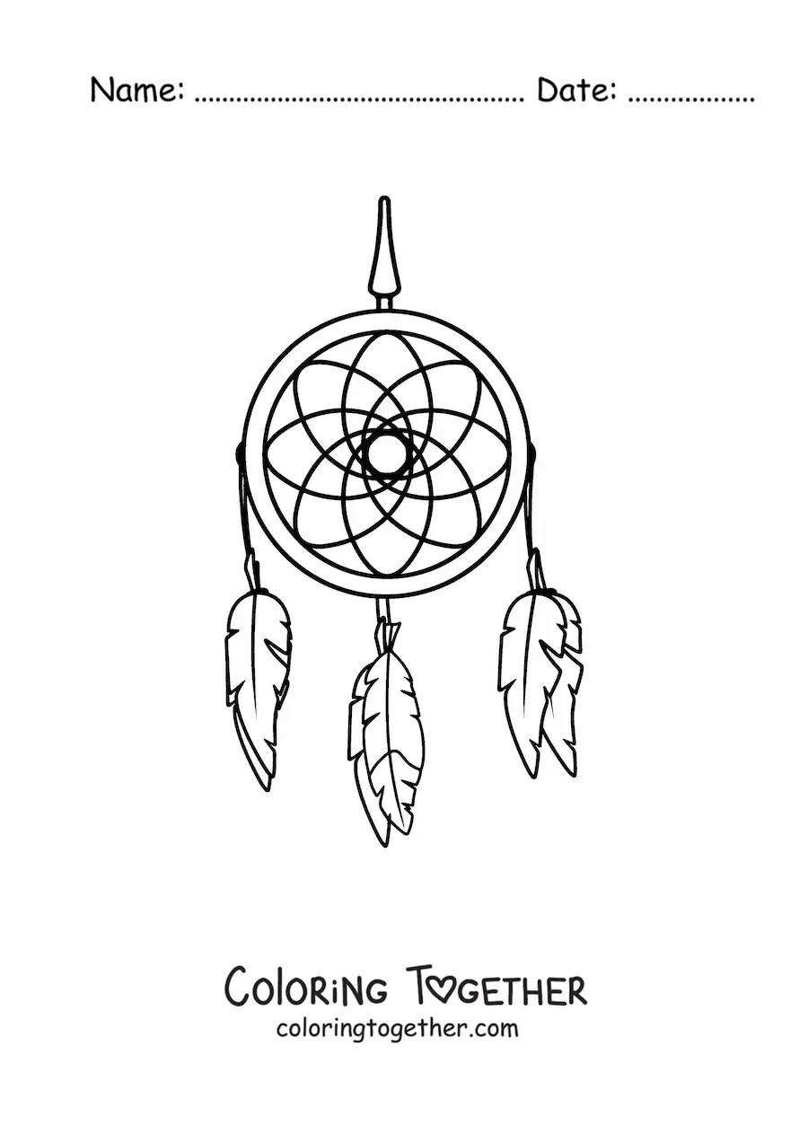 Coloring page of a Native American tribal dreamcatcher