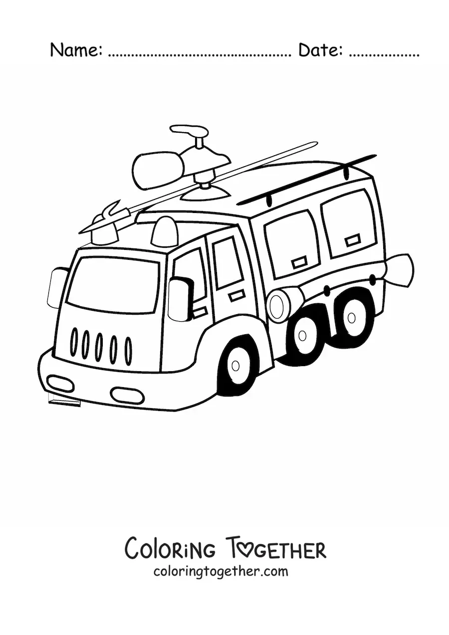 Coloring page of a fire truck at full speed