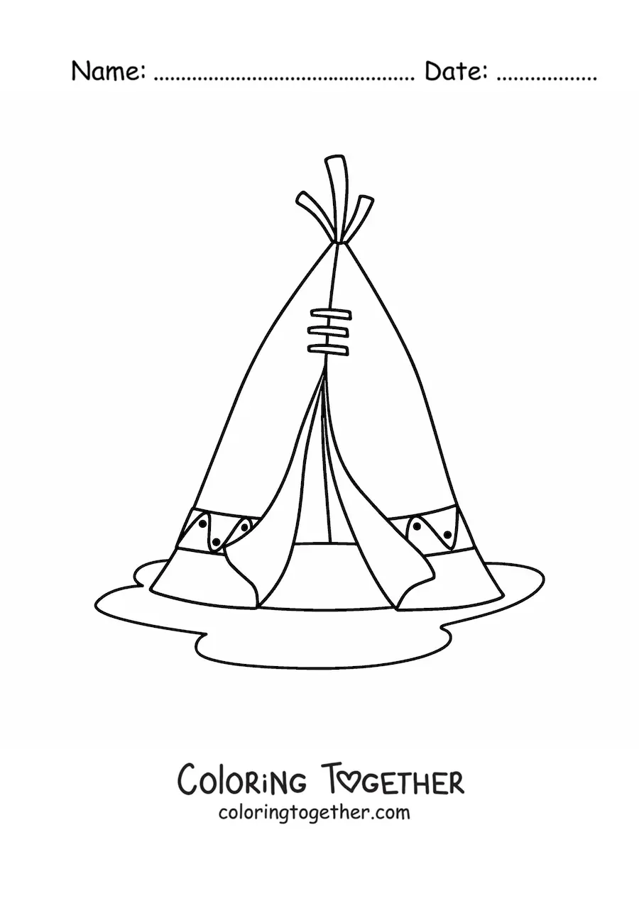 Coloring page of a Native American tribal tipi