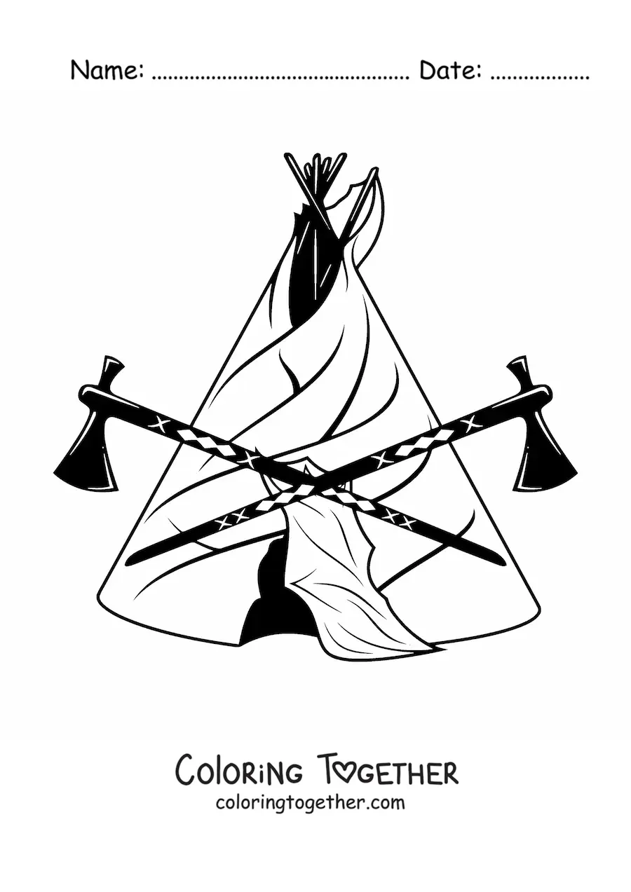 Coloring page of a Native American tribal tipi